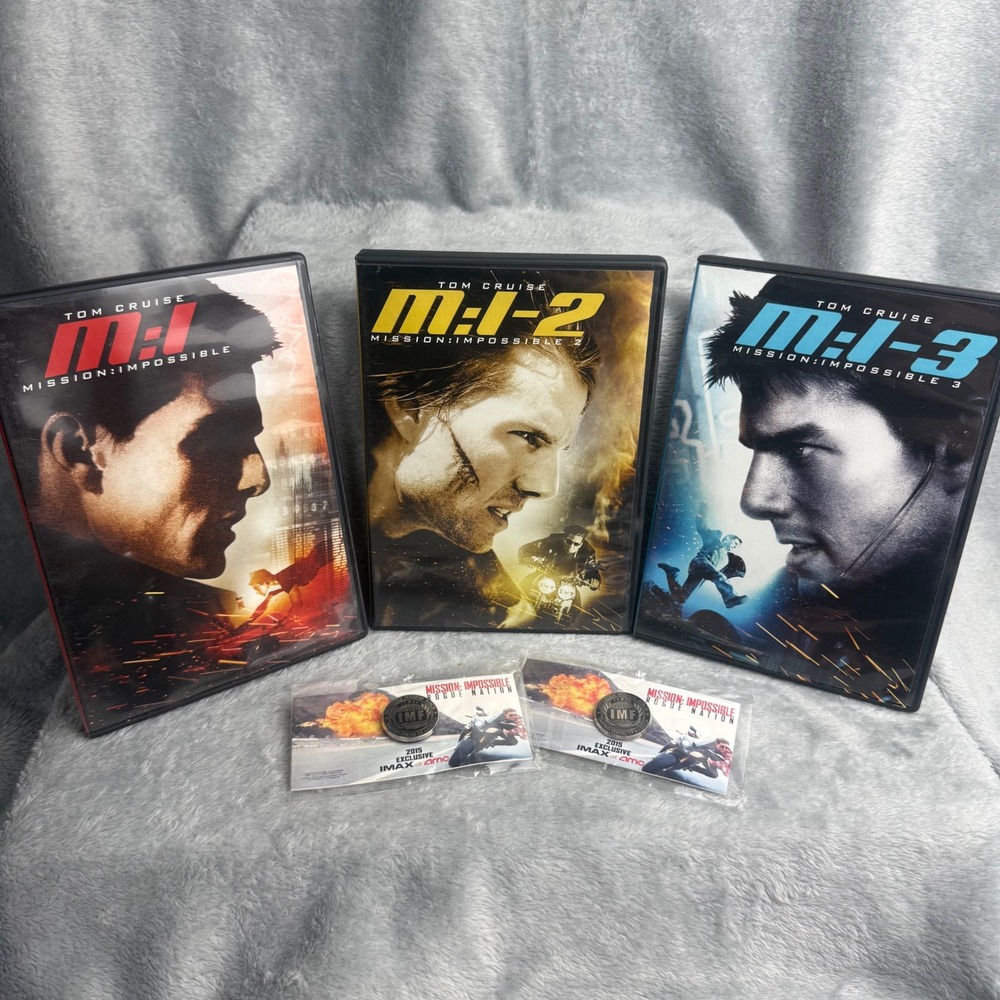 Mission Impossible DVD Trilogy 1-3 Tom Cruise & 2 Rogue Nation IMF IMAX Pins